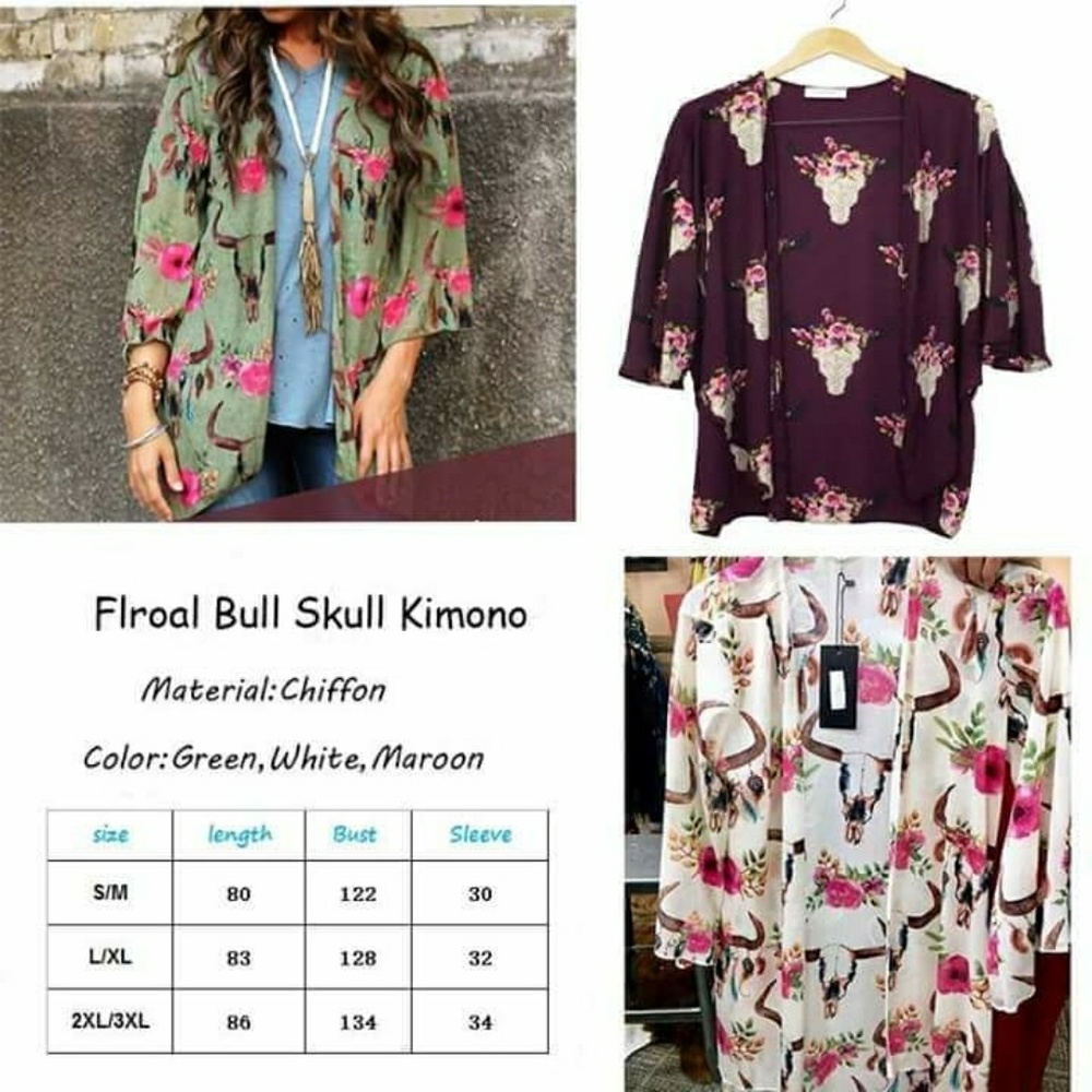 L/Xl white bull skull kimono